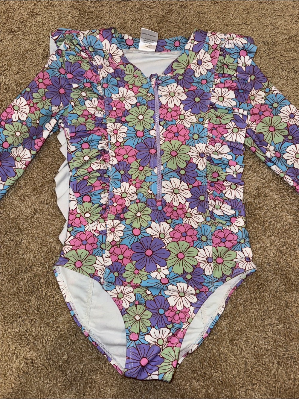 Kids Floral Long-Sleeve One-Piece Swimsuit - Multicolor